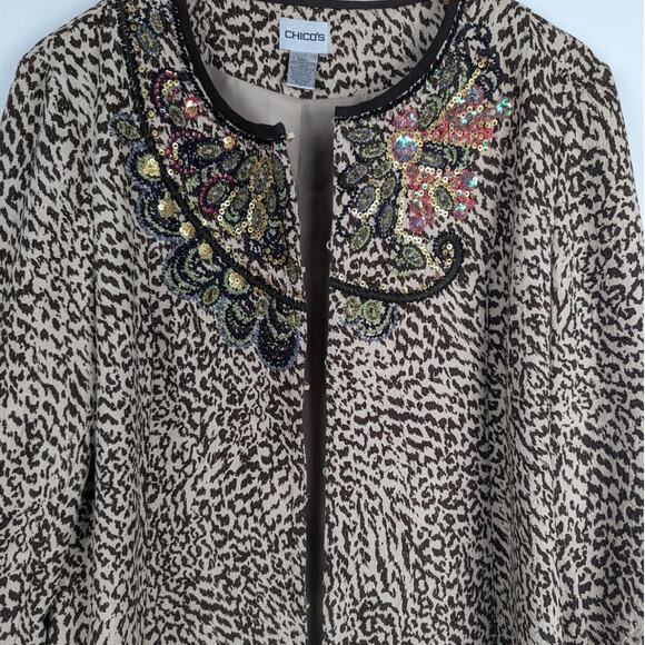 Chico's Animazing Jelica‎ Animal Print Embroidered Sequin Jacket Size 2 | Large - Picture 5 of 11